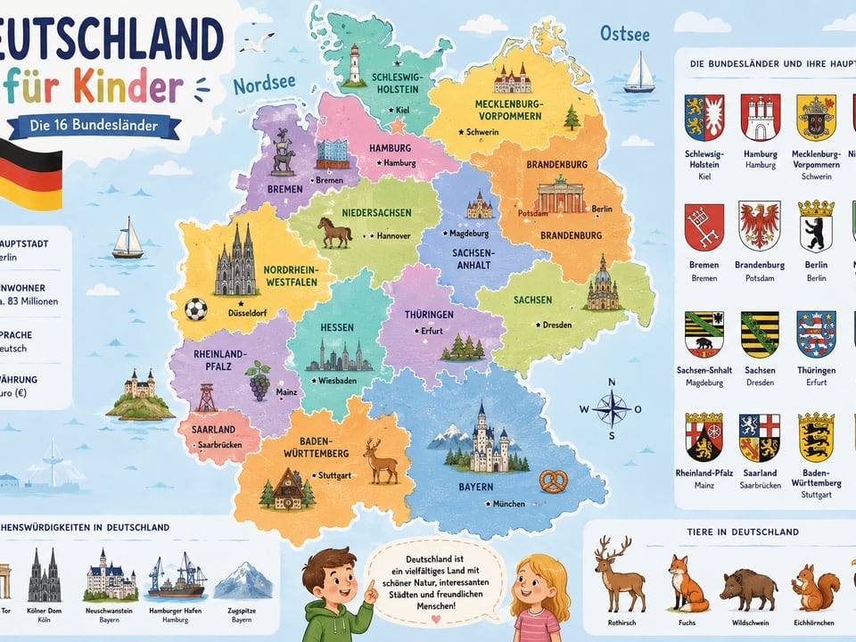 Deutschlandkarte für Kinder mit Bundesländern