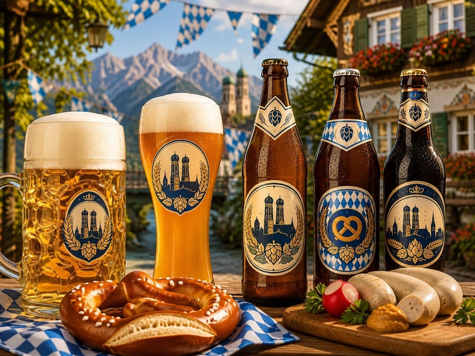 Bayerische Bierflaschen mit Brezeln