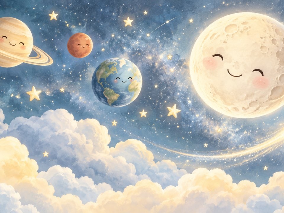 Lächelnde Planeten über den Wolken