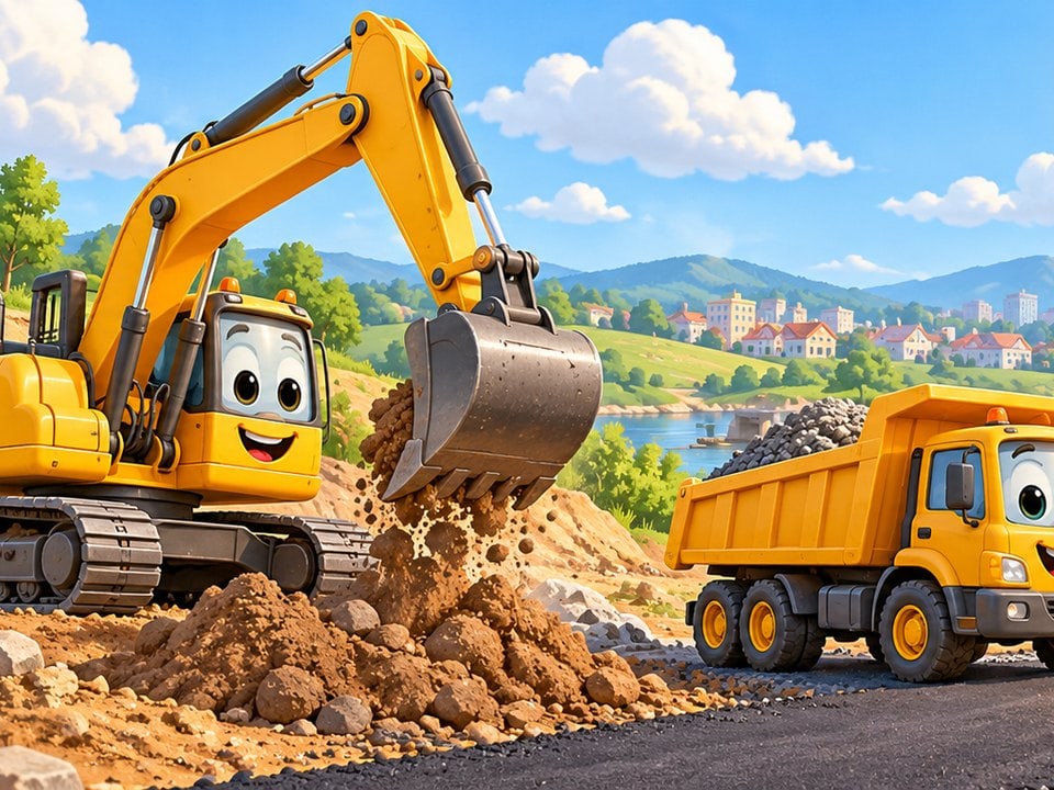 Fröhliche Bagger auf der Baustelle