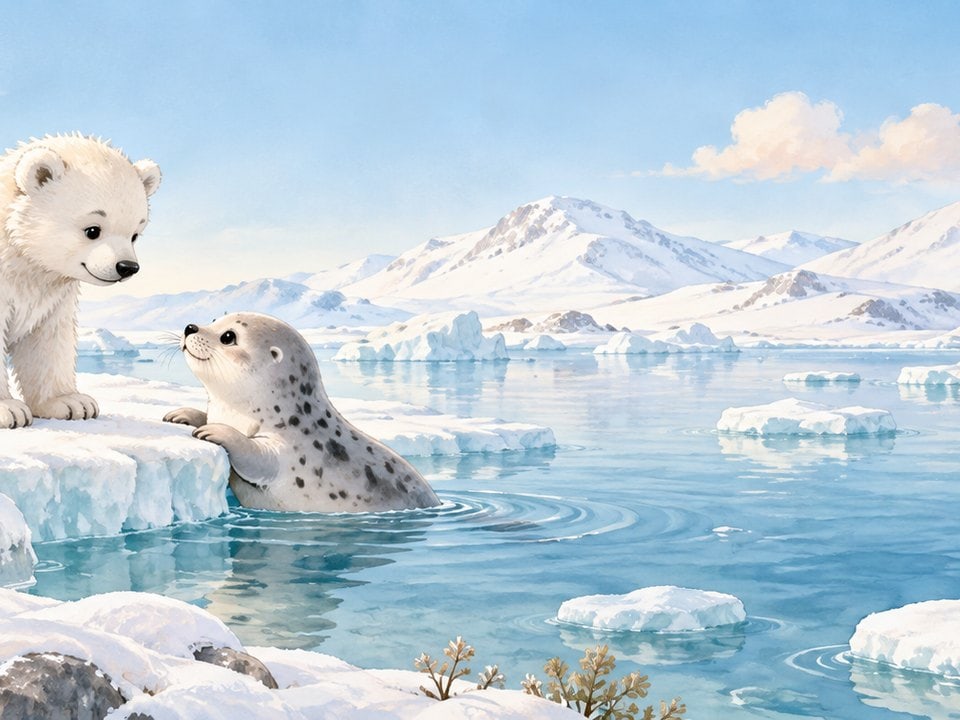 Eisbär und Robbe im Polarmeer