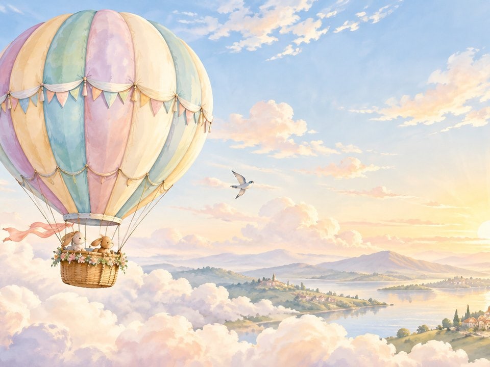 Heißluftballon über der Wolkenlandschaft