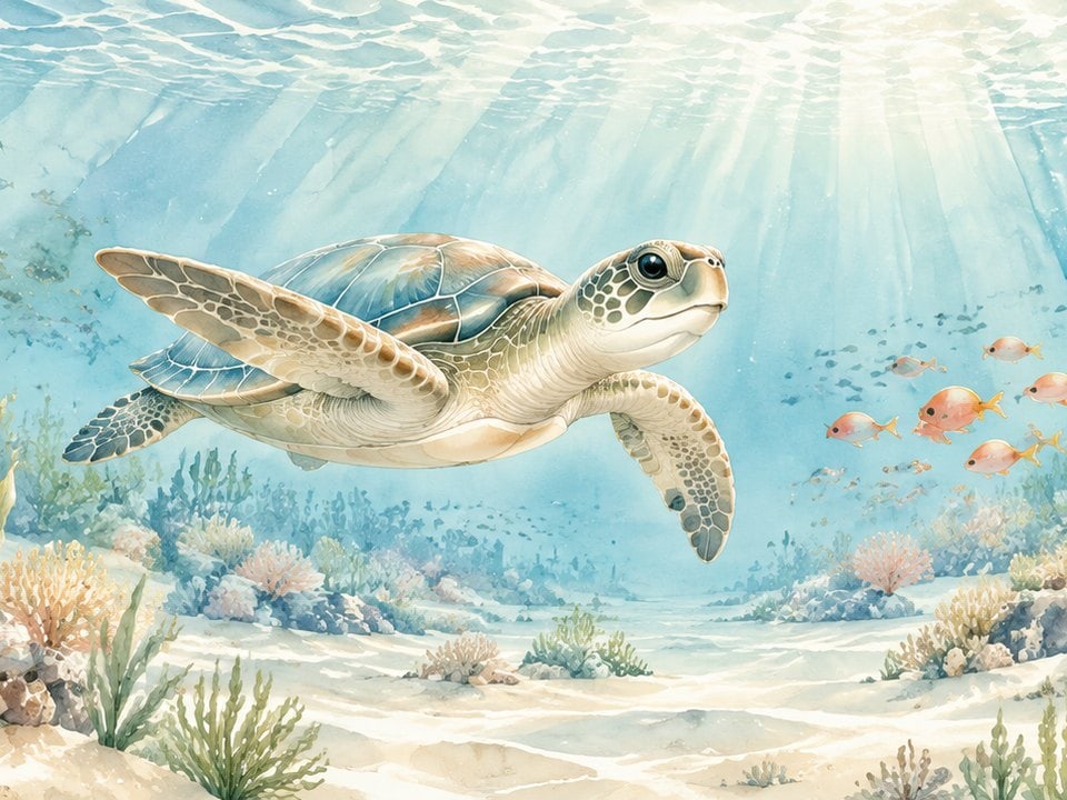 Schildkröte in der Pastell-Unterwasserwelt
