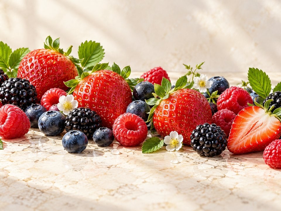 Frische Beeren auf hellem Marmor