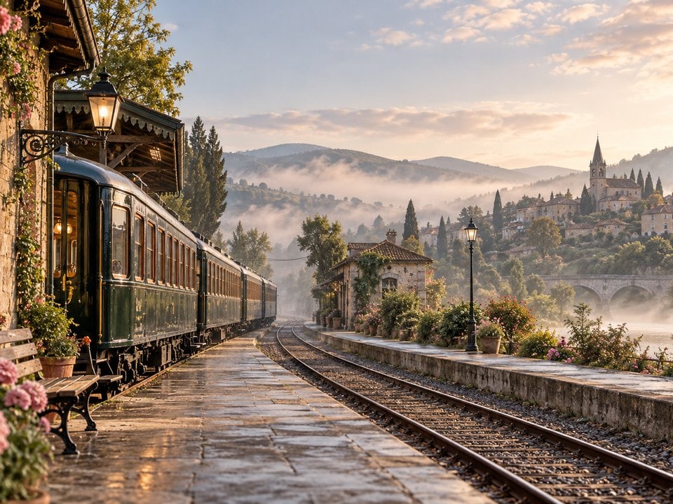 Nostalgischer Zug am Bahnsteig