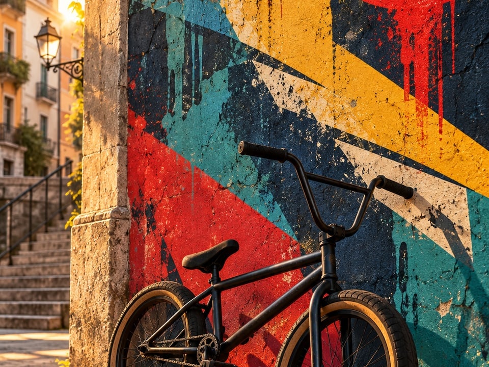 BMX-Rad an der Graffiti-Wand in der Altstadt