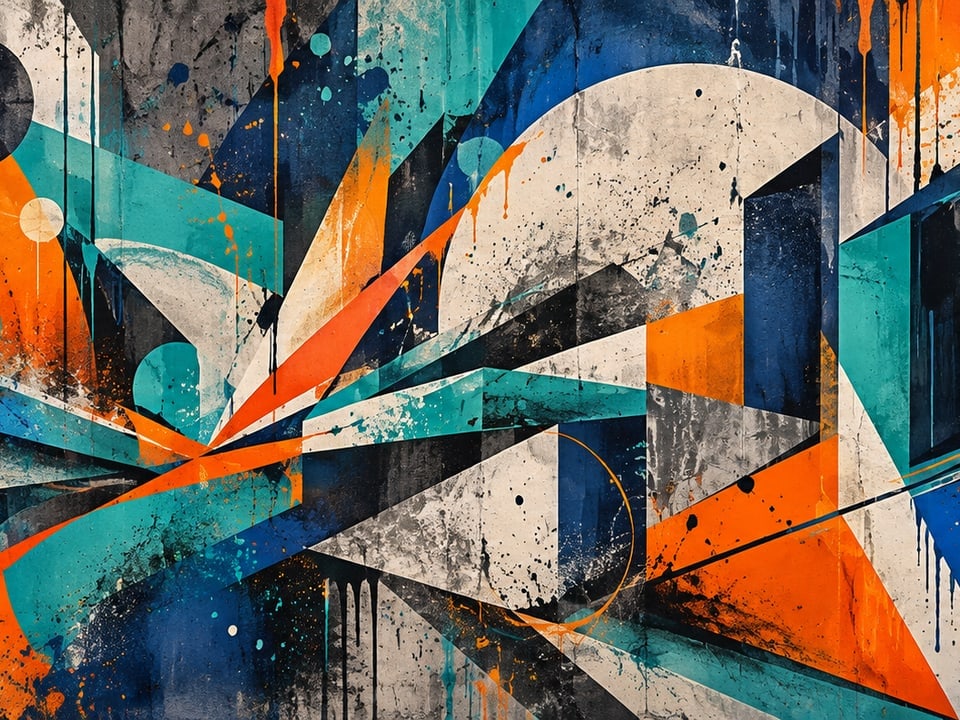 Graffiti waves in turquoise and orange