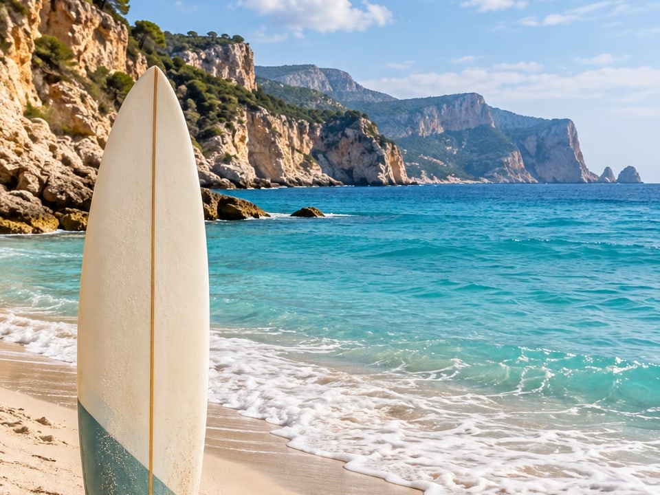 Surfbrett am türkisen Strand